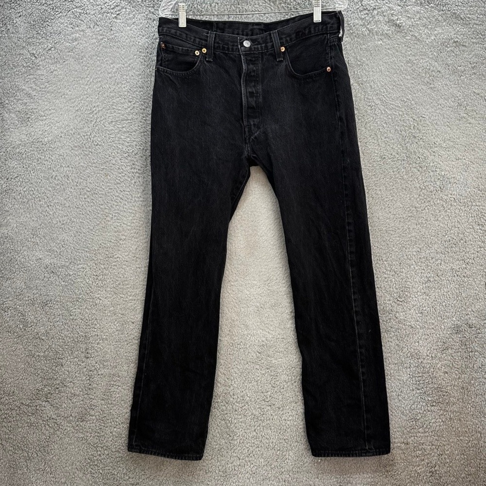 Levis 501 Original Fit Jeans Black Straight Leg Button Fly W34 L32 (measures 32)